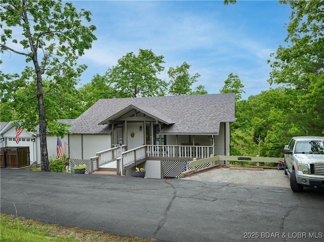 view of front of house featuring covered porch and roof with shingles