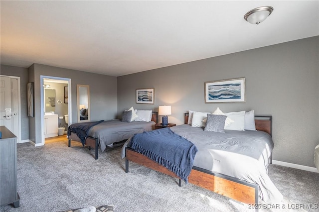 carpeted bedroom featuring connected bathroom