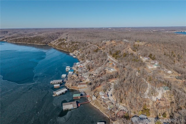 drone / aerial view featuring a water view