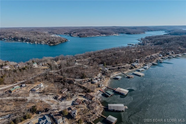 aerial view featuring a water view