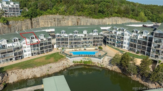 aerial view with a water view