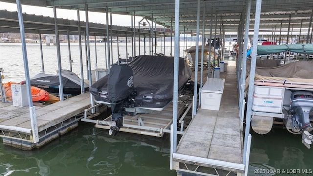 dock area featuring a water view