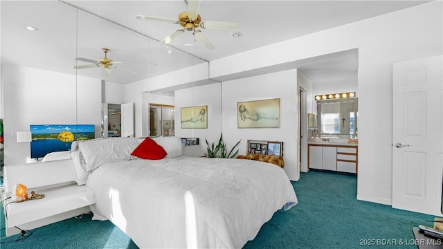 757 Malibu Rd Unit A101, Osage Beach, MO 65065 - carpeted bedroom with ensuite bathroom, a ceiling fan, and recessed lighting