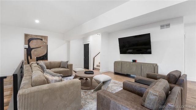 living room featuring light hardwood / wood-style floors