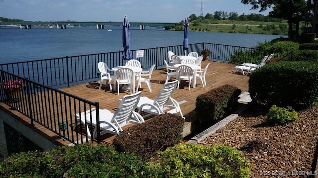 view of patio / terrace with a water view