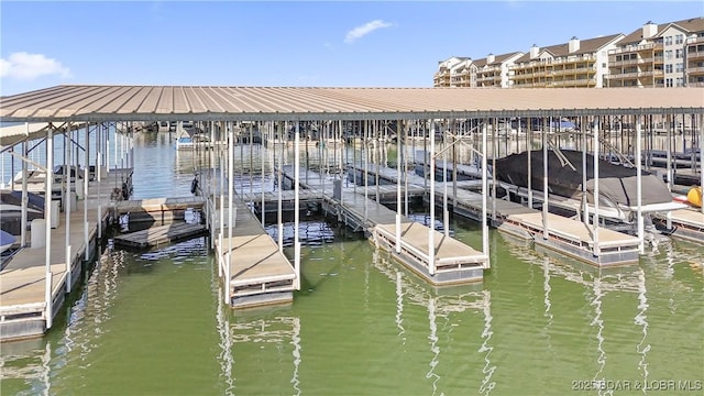 dock area featuring a water view