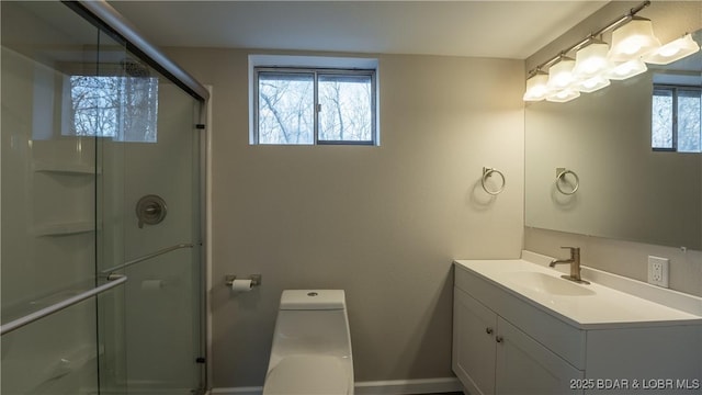 27436 Eola Ln, Rocky Mount, MO 65072 - bathroom with walk in shower, vanity, and toilet