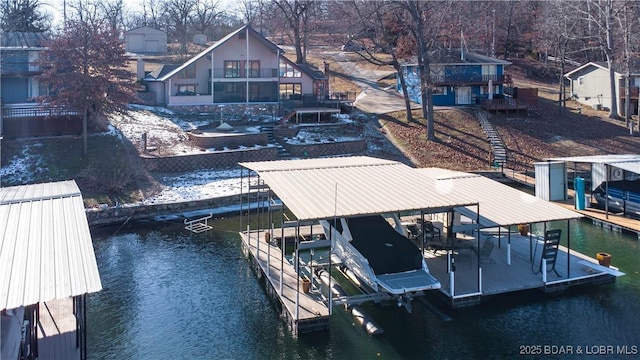 view of dock with a water view