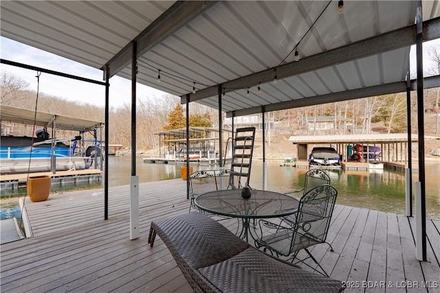 dock area with a water view