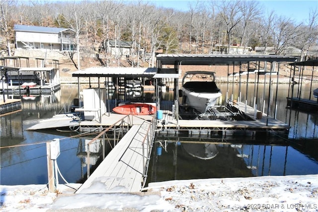 dock area featuring a water view