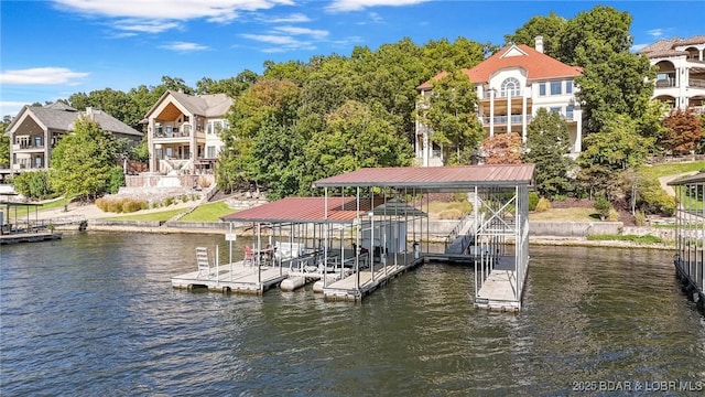 dock area with a water view