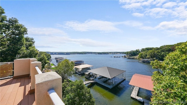 exterior space with a water view