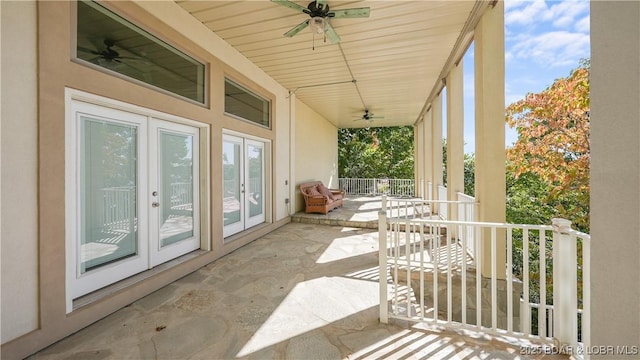 view of patio / terrace featuring french doors and ceiling fan