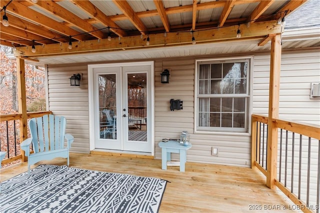 wooden terrace with french doors