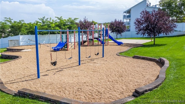 view of playground featuring a yard