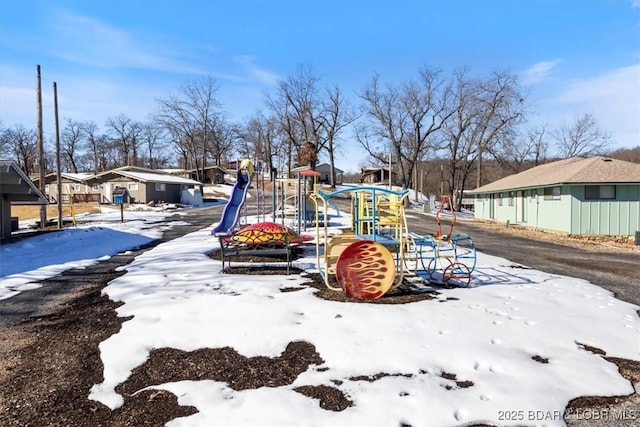 view of snow covered playground