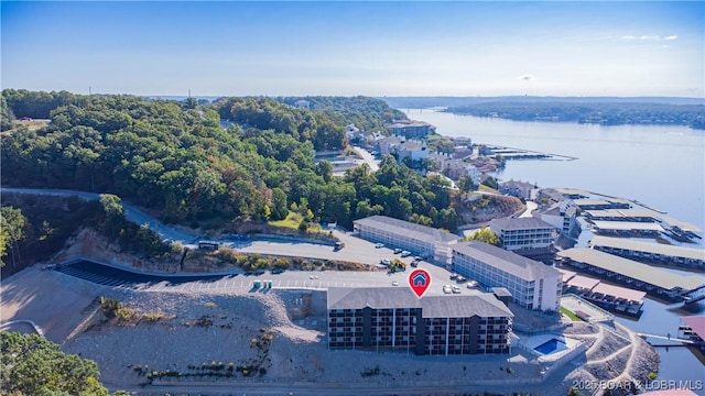 aerial view with a water view