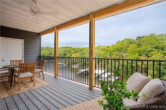 wooden terrace with ceiling fan