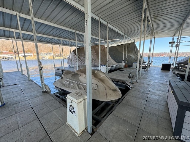 dock area with a water view