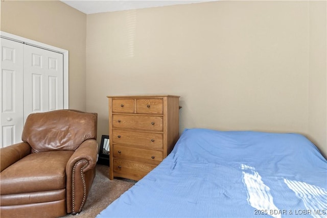 carpeted bedroom with a closet