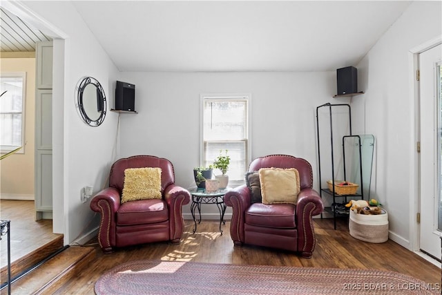 sitting room featuring dark wood-type flooring