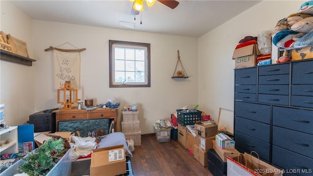 storage area with ceiling fan