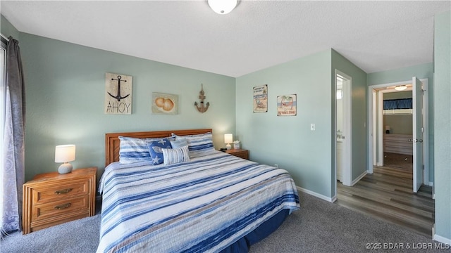 bedroom with carpet floors and a textured ceiling