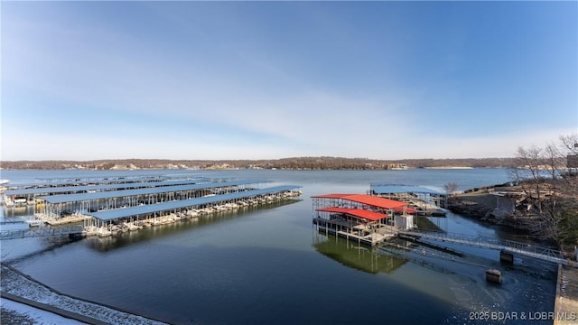 view of water feature with a boat dock