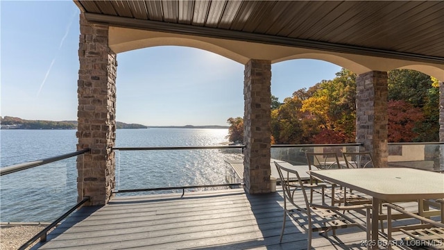 view of dock with a water view