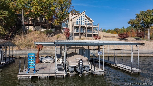 view of dock with a water view