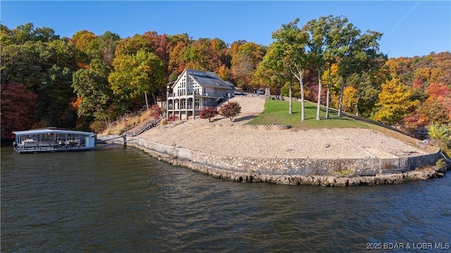 exterior space featuring a water view