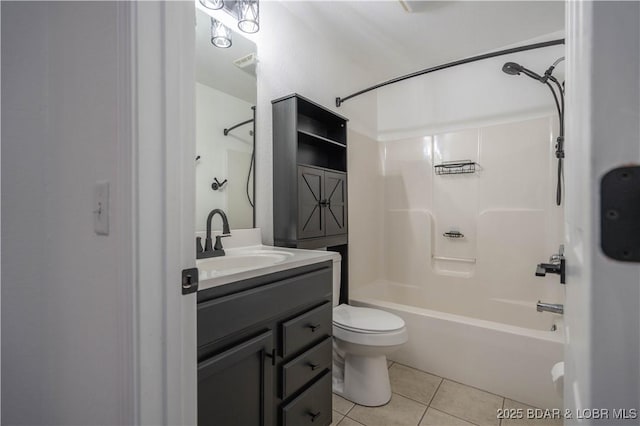 full bathroom featuring tile patterned flooring, vanity, toilet, and shower / bath combination