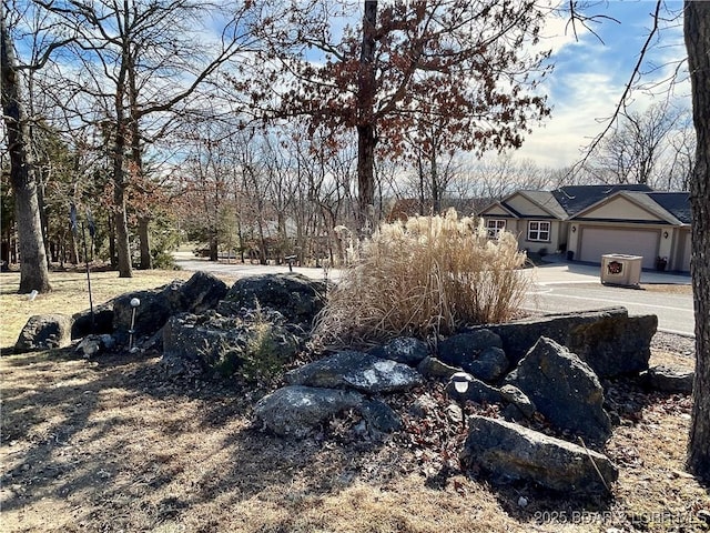 view of yard with a garage