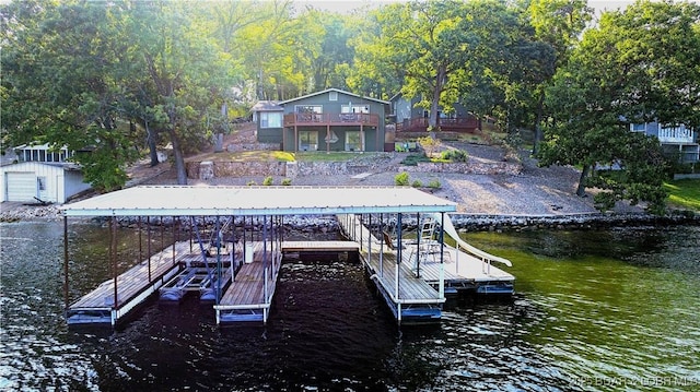 view of dock with a water view