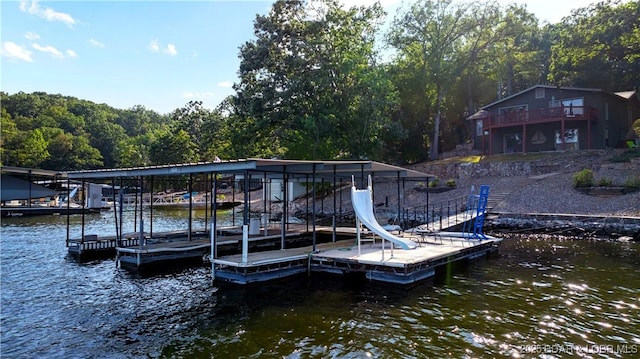 view of dock featuring a water view