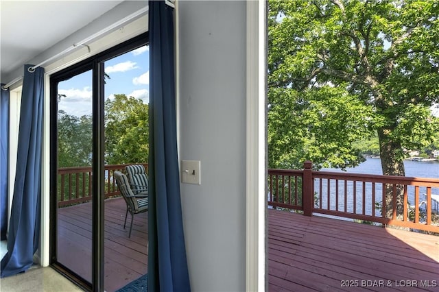 entryway featuring a water view