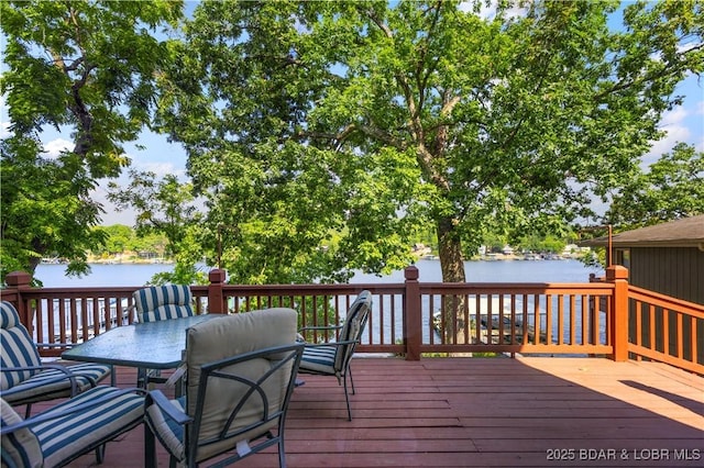 deck with a water view