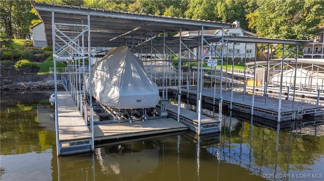 dock area with a water view