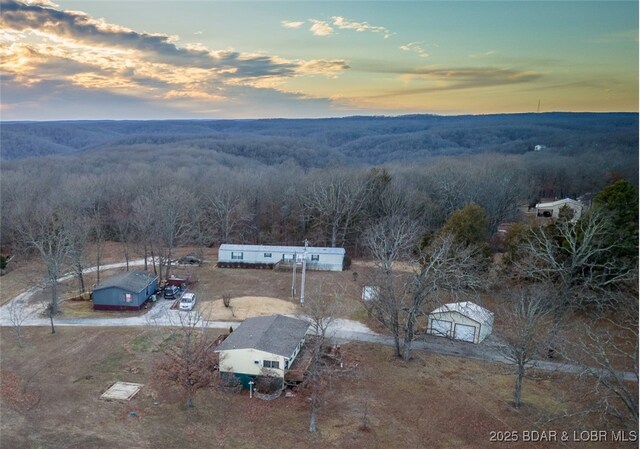 view of aerial view at dusk