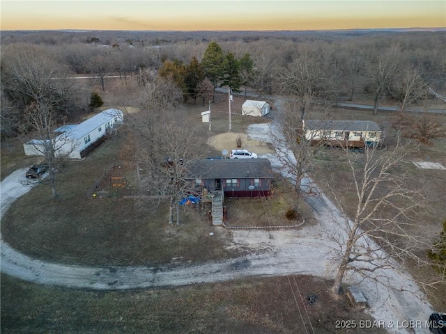 view of aerial view at dusk