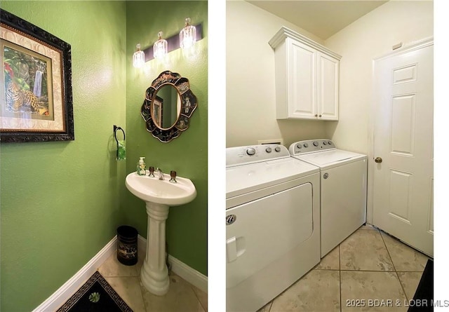 washroom with separate washer and dryer and light tile patterned floors