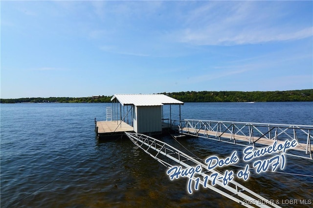 view of dock featuring a water view