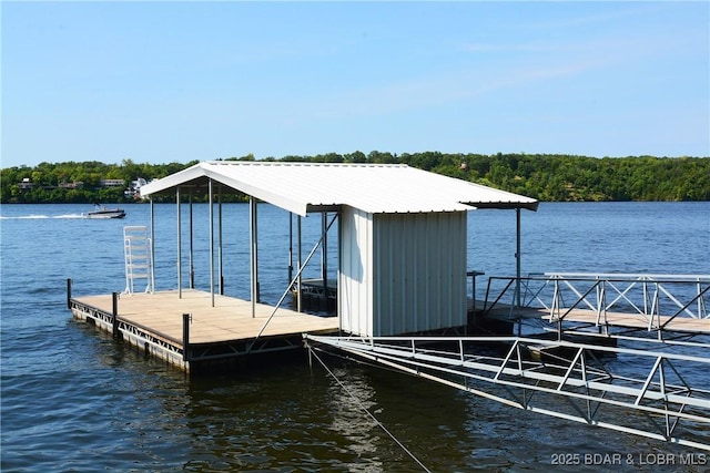 view of dock with a water view