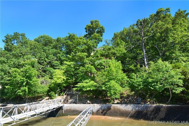 view of dock with a water view