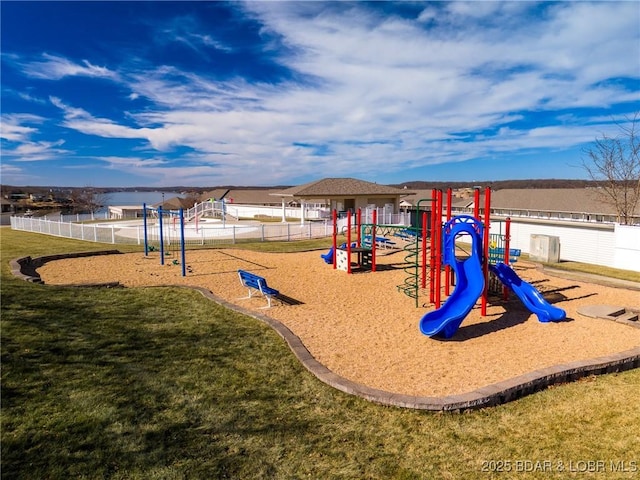 view of play area featuring a yard