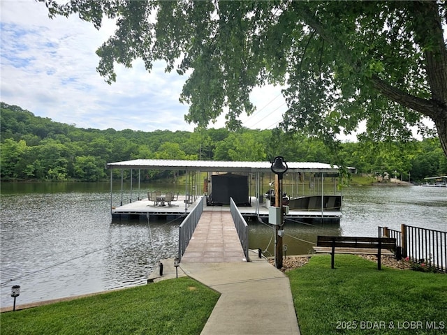 view of dock with a water view