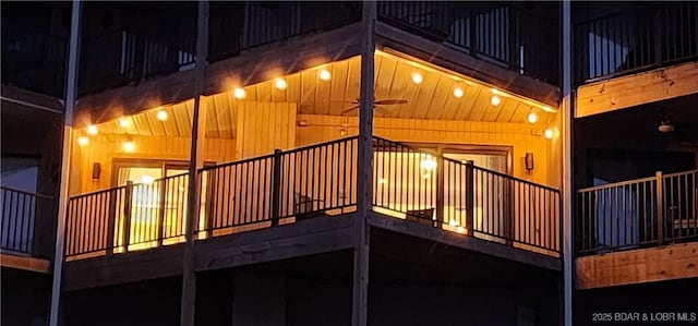 view of property exterior featuring ceiling fan