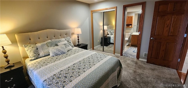 carpeted bedroom with a closet