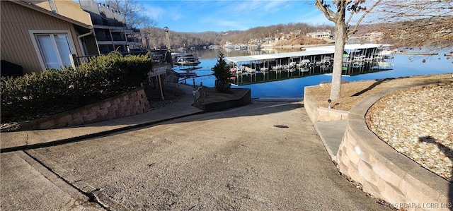 dock area featuring a water view