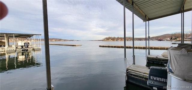 view of dock with a water view